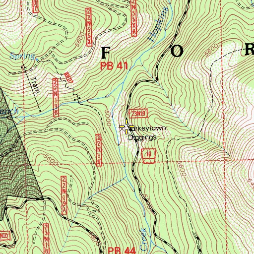 Topographic Map of Turkeytown Diggings, CA