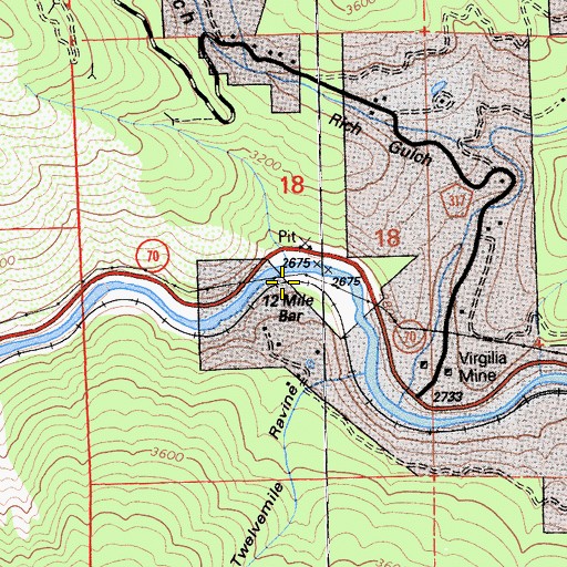 Topographic Map of Twelve Mile Bar, CA