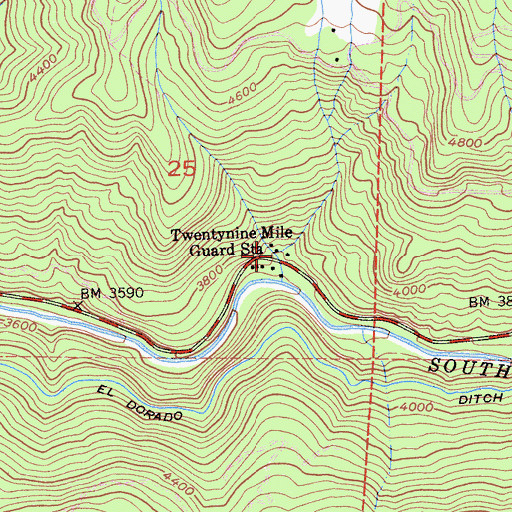 Topographic Map of Twentynine Mile Guard Station, CA
