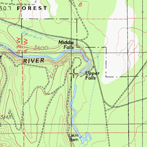 Topographic Map of Upper Falls, CA