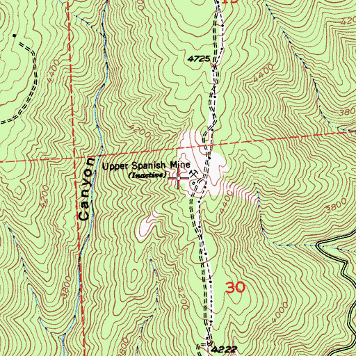 Topographic Map of Upper Spanish Mine, CA