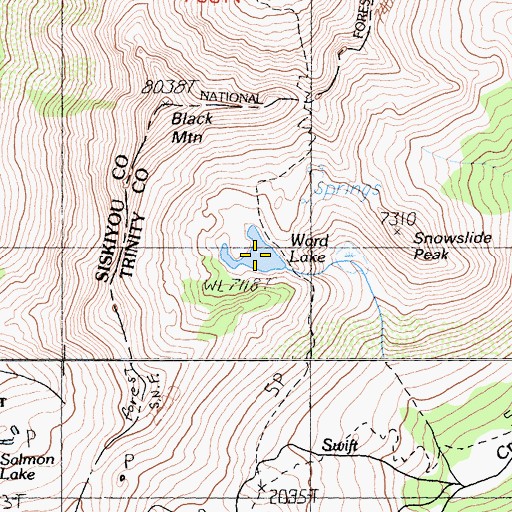 Topographic Map of Ward Lake, CA