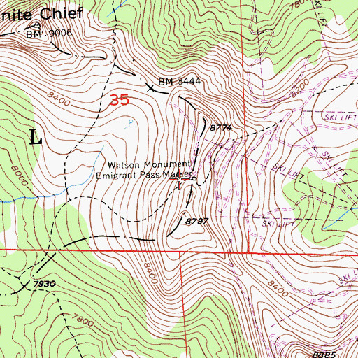 Topographic Map of Watson Monument Emigrant Pass Marker, CA
