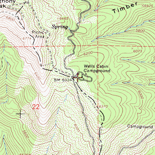 Topographic Map of Wells Cabin Campground, CA
