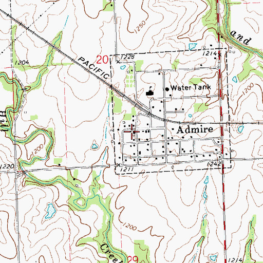 Topographic Map of Admire United Methodist Church, KS