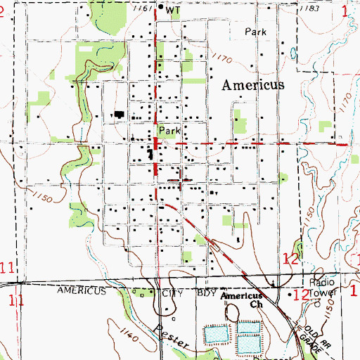Topographic Map of Americus United Methodist Church, KS
