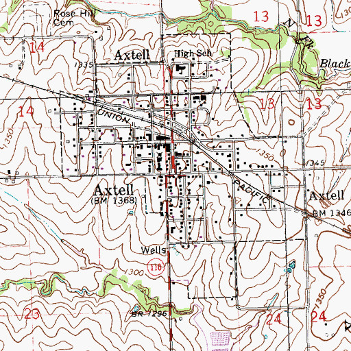Topographic Map of Axtell United Methodist Church, KS