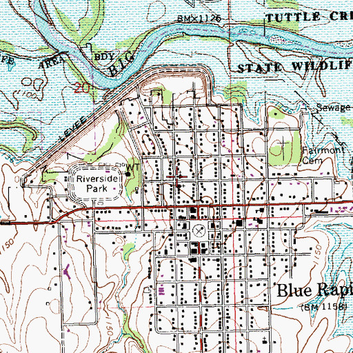 Topographic Map of Blue Rapids United Methodist Church, KS