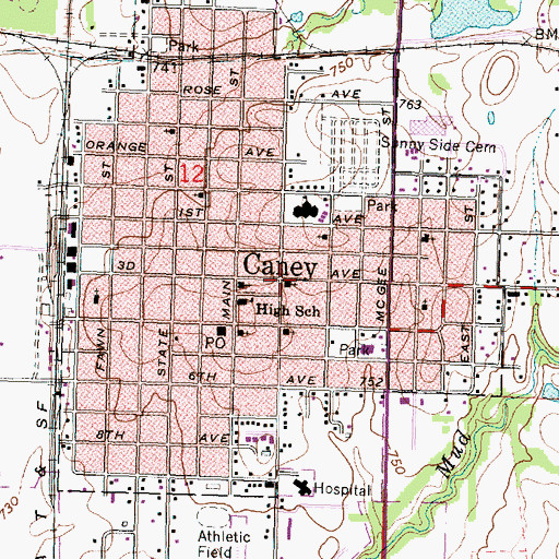 Topographic Map of Caney United Methodist Church, KS