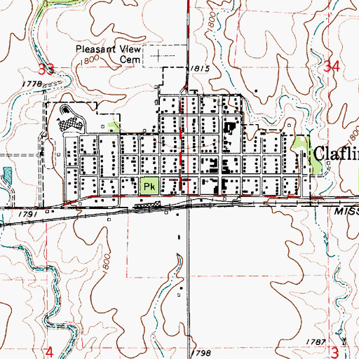 Topographic Map of Claflin United Methodist Church, KS