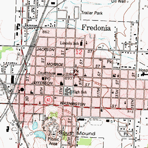 Topographic Map of Fredonia United Methodist Church, KS