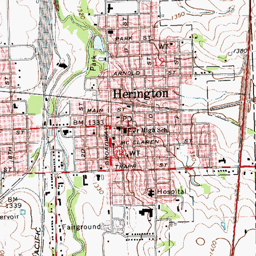 Topographic Map of Herington United Methodist Church, KS