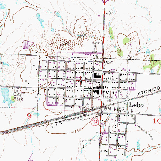 Topographic Map of Lebo - Olivet United Methodist Church, KS