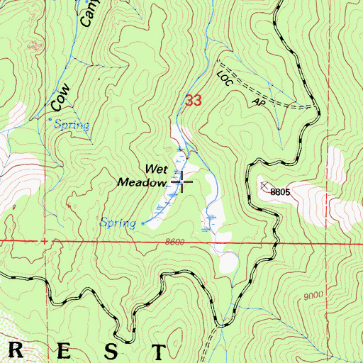 Topographic Map of Wet Meadow, CA