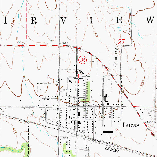 Topographic Map of Lucas United Methodist Church, KS