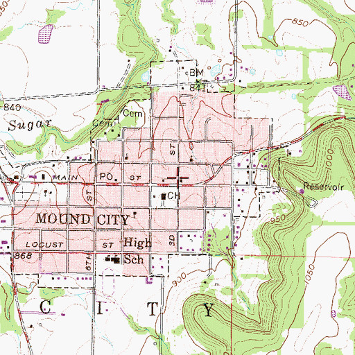 Topographic Map of Mound City Methodist Church, KS