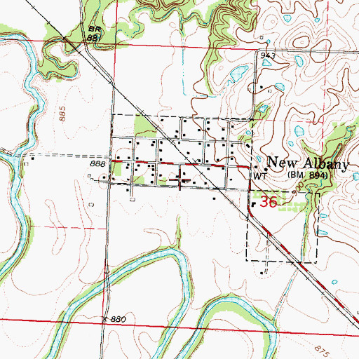 Topographic Map of New Albany United Methodist Church, KS