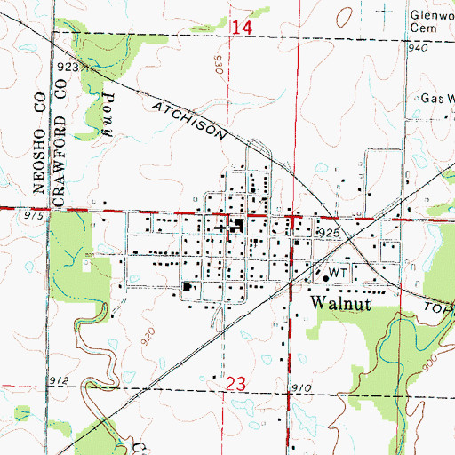 Topographic Map of Walnut United Methodist Church, KS