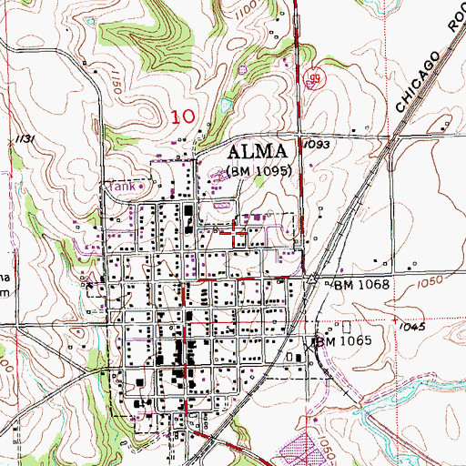 Topographic Map of Alma Baptist Church, KS