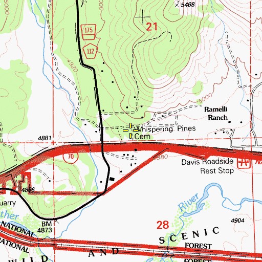 Topographic Map of Whispering Pines Cemetery, CA