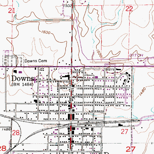 Topographic Map of Downs Seventh Day Adventist Church, KS