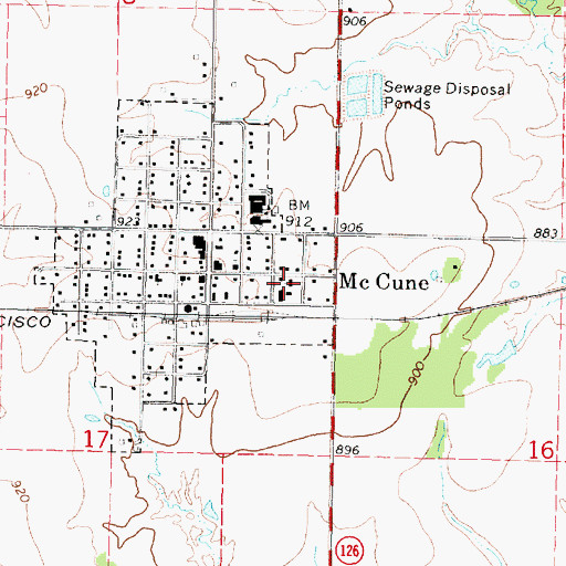 Topographic Map of McCune Church of Christ, KS
