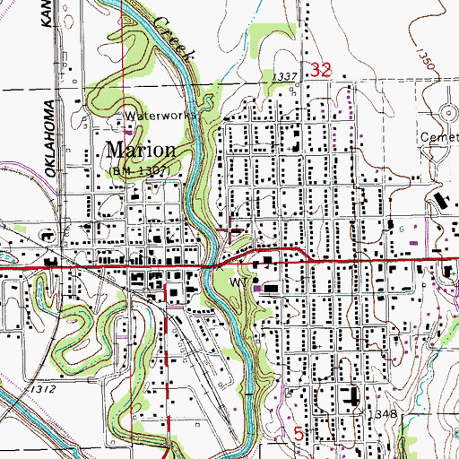 Topographic Map of Marion Christian Church, KS