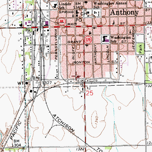 Topographic Map of Central Baptist Church, KS
