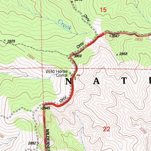 Topographic Map of Wild Horse Corral, CA