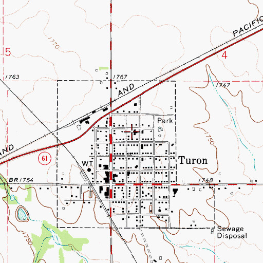 Topographic Map of Turon Community Church, KS