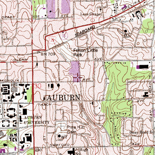 Topographic Map of Auburn Fire Department Station 1, AL