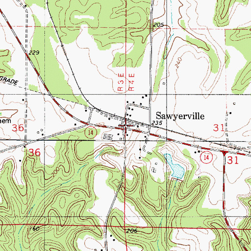 Topographic Map of Sawyerville Volunteer Fire Department, AL