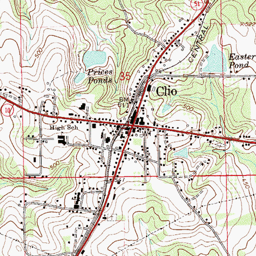 Topographic Map of Clio Volunteer Fire Department, AL