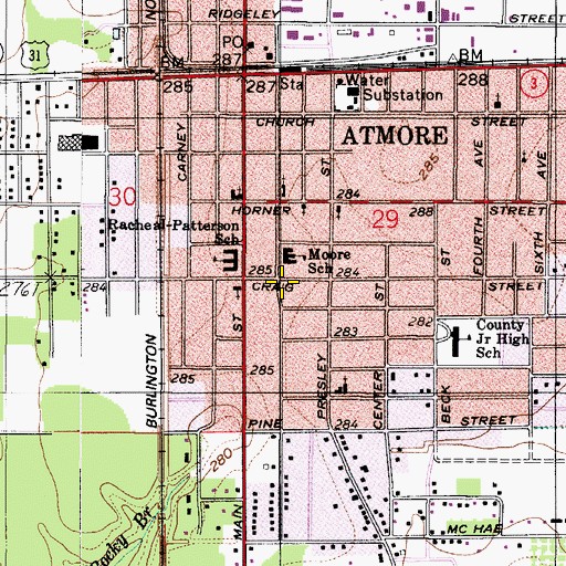 Topographic Map of City of Atmore Fire Department Station 2, AL
