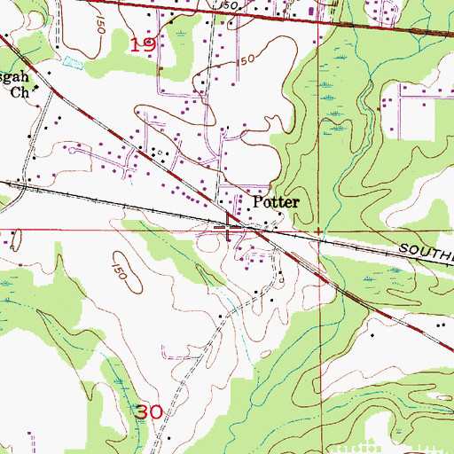 Topographic Map of Potter Station Volunteer Fire Department, AL