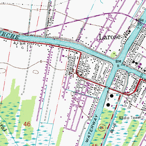 Topographic Map of Lafourche Parish Fire District 3 Larose Volunteer Fire Department North Station, LA