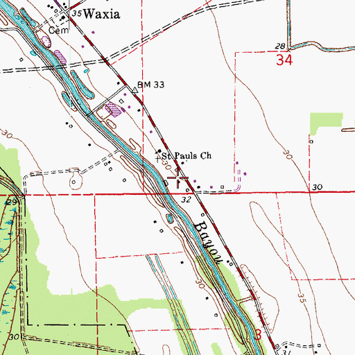 Topographic Map of Saint Landry Parish Fire District 2, LA