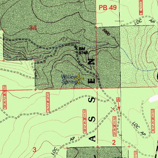 Topographic Map of Willow Spring, CA