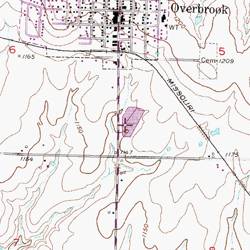 Topographic Map of Overbrook Sewer Treatment Plant, KS