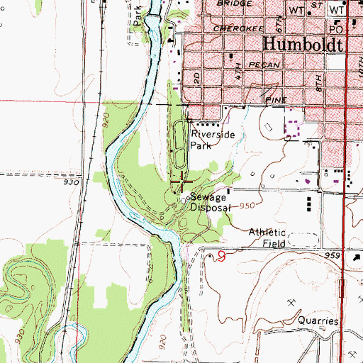 Topographic Map of Humboldt Wastewater Plant, KS