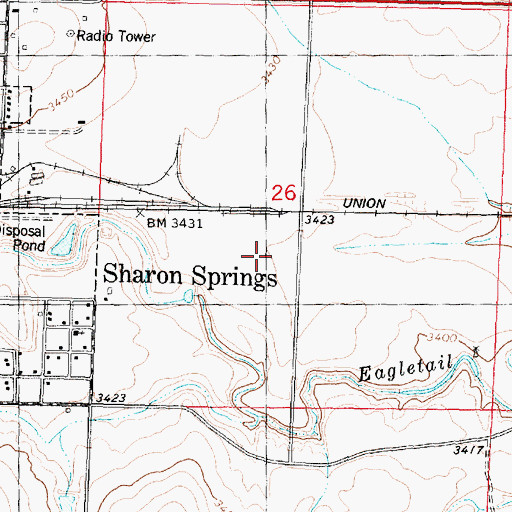 Topographic Map of Sharon Springs Wastewater Plant, KS
