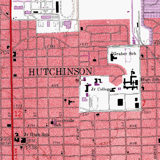 Topographic Map of Hutchinson Community College Parker Student Union, KS