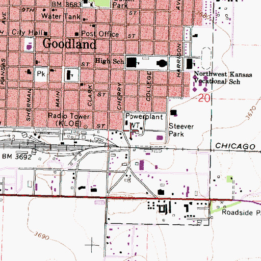 Topographic Map of Goodland Municipal Power Plant, KS