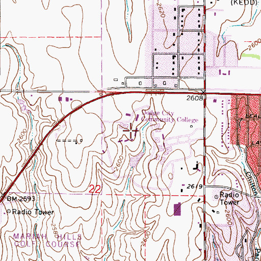 Topographic Map of Dodge City Community College Shelden Hall, KS