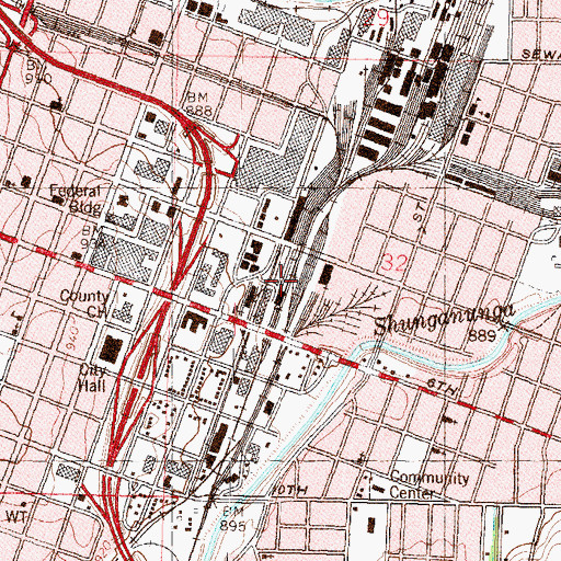 Topographic Map of Topeka Amtrak Station, KS