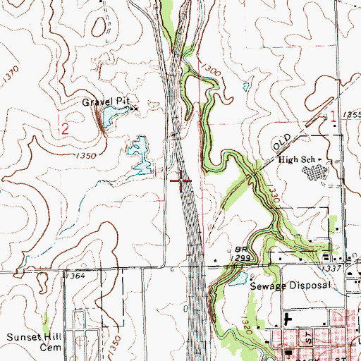 Topographic Map of Union Pacific Railroad Herington Yard, KS