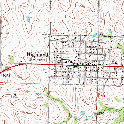 Topographic Map of Highland Community College Library, KS