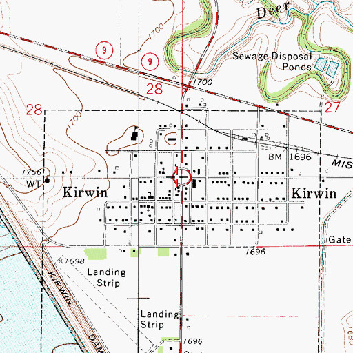 Topographic Map of Kirwin Library, KS