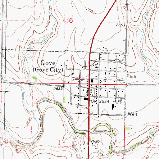 Topographic Map of Gove Senior Center, KS