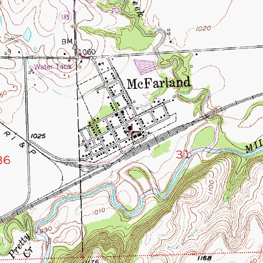 Topographic Map of Mill Creek Baptist Church, KS